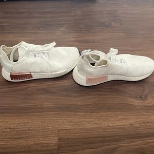 White/rose gold adidas sneakers